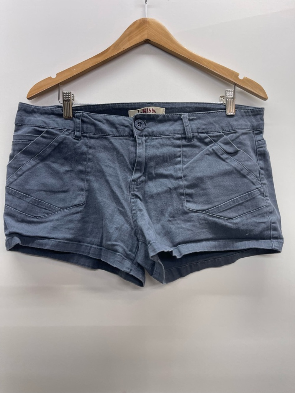 1st Kiss Vintage Y2K Low Rise Mini Shorts Blue Chino Juniors